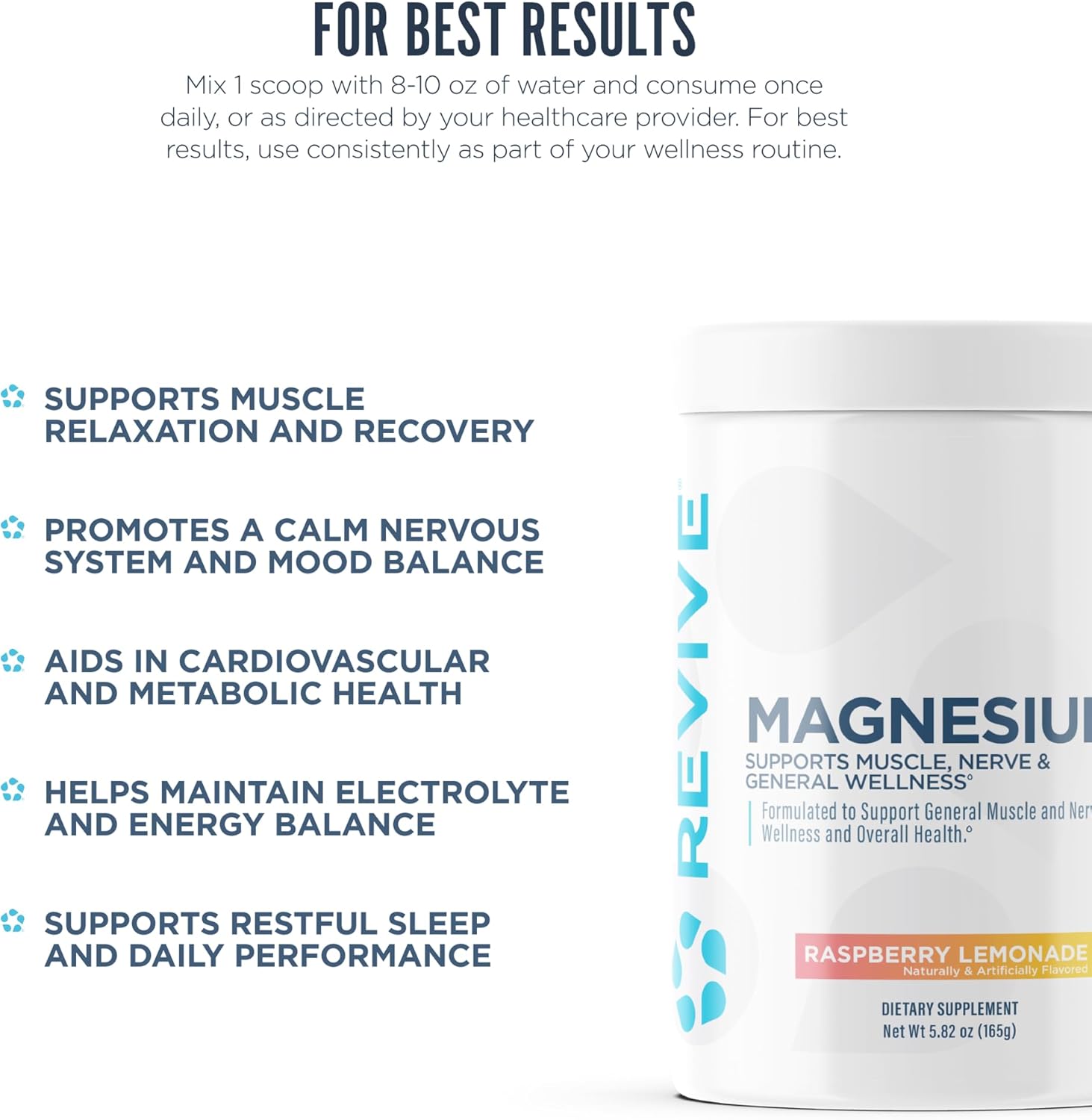 Revive MD Magnesium Powder Supplement - Magnesium Carbonate & Taurate Powder Drink Supports Healthy Bones, Muscles, & Nerves - Vegan-Friendly, Gluten-Free & Soy-Free (Raspberry Lemonade, 30 Servings)