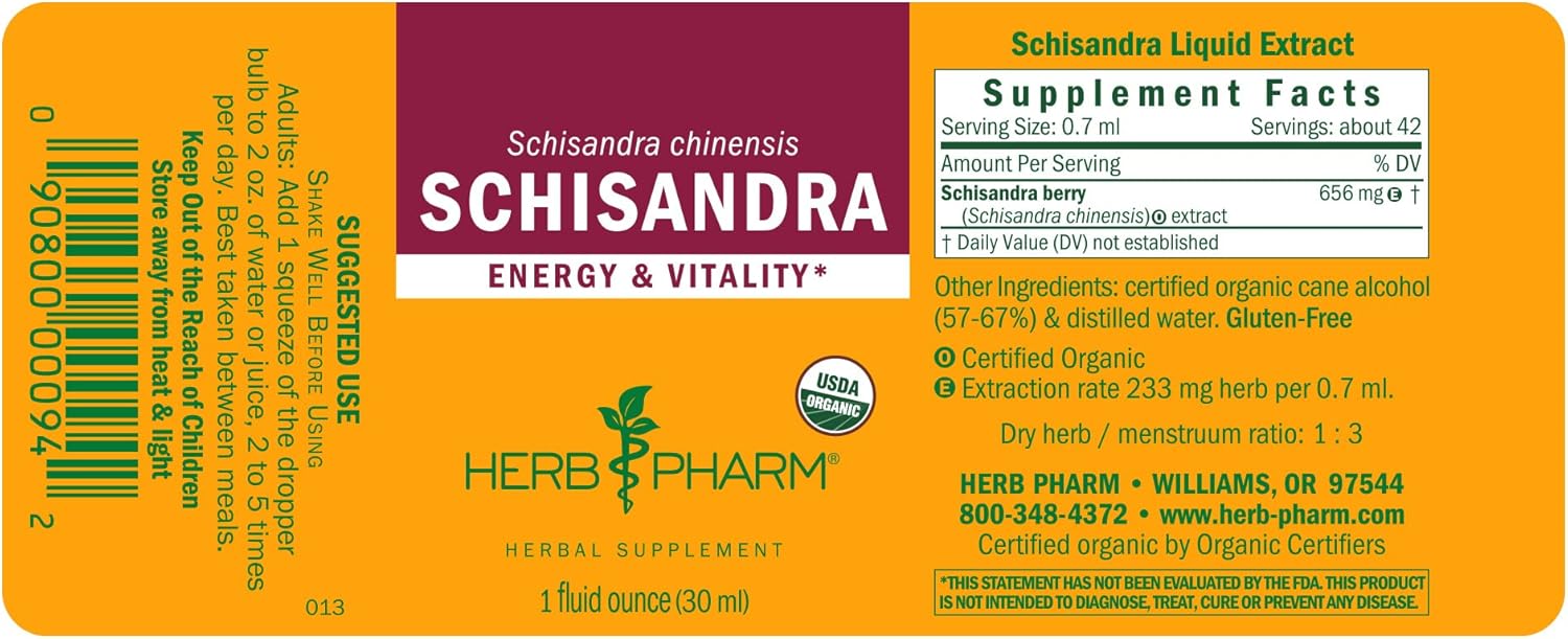 Herb Pharm Certified Organic Schisandra Berry Liquid Extract - 1 Ounce (Pack of 2)