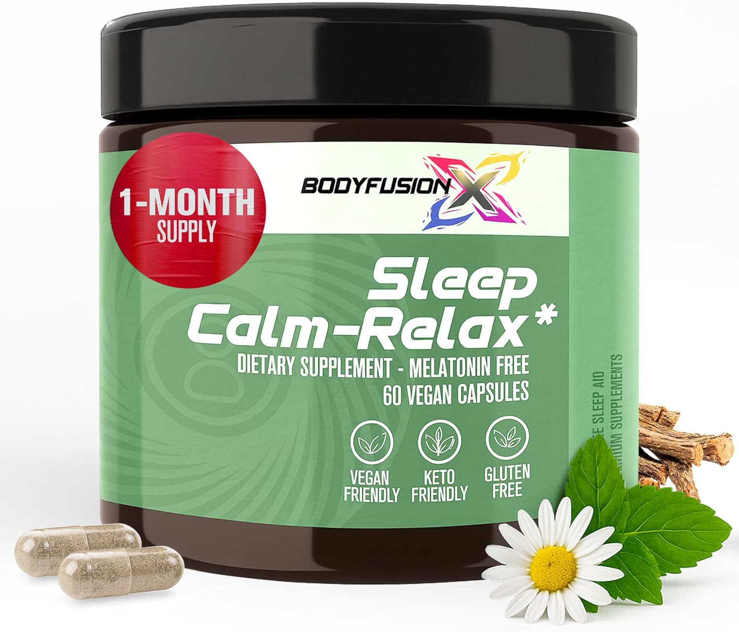 BodyfusionX Sleep Calm-Relax – Recovery Sleep Aid Supplement for Athletes & Gym-Goers – Supports Muscle Recovery, Stress Relief & Restful Sleep – Melatonin-Free, Non-Habit Forming Vegan Capsules