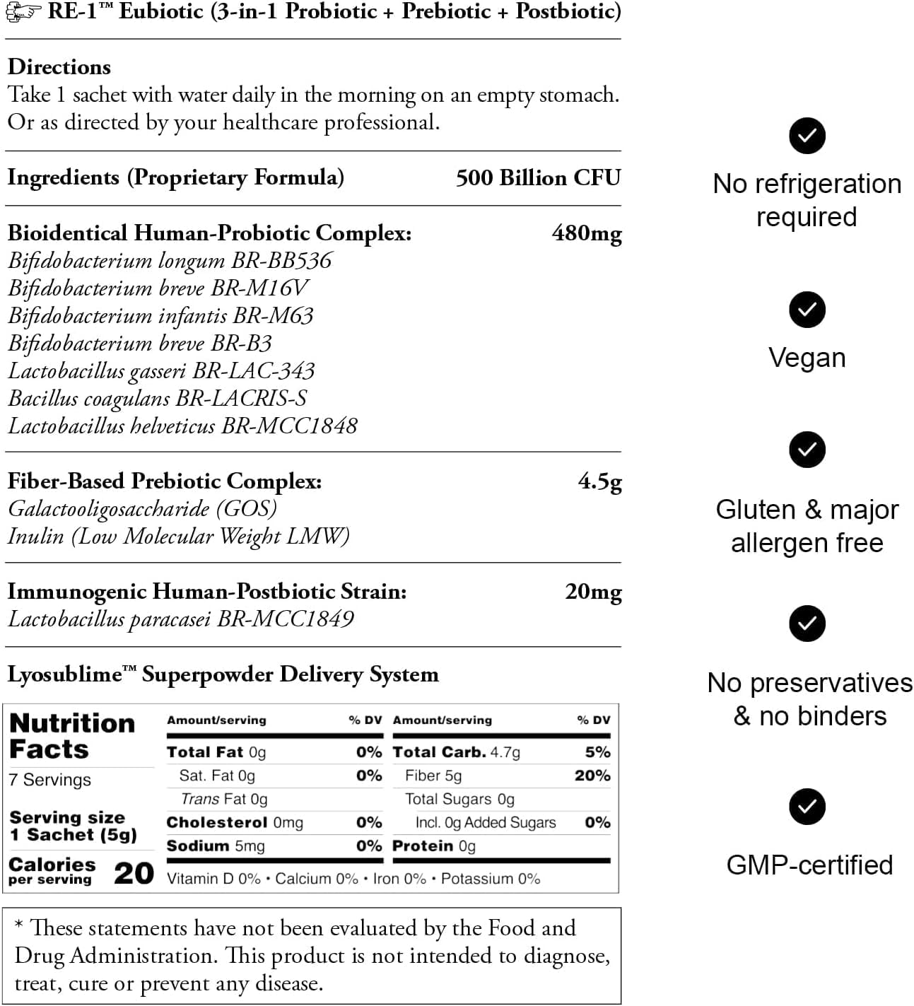 RE-1: 7-Day Gut Reset Powder | 3-in-1 Prebiotic+Probiotic+Postbiotic, 500B CFU Host Strains & 4.5g Fiber | Bloat Relief, Mood & Immune Support | 7 Travel Sachets, Vegan, Japan Crafted