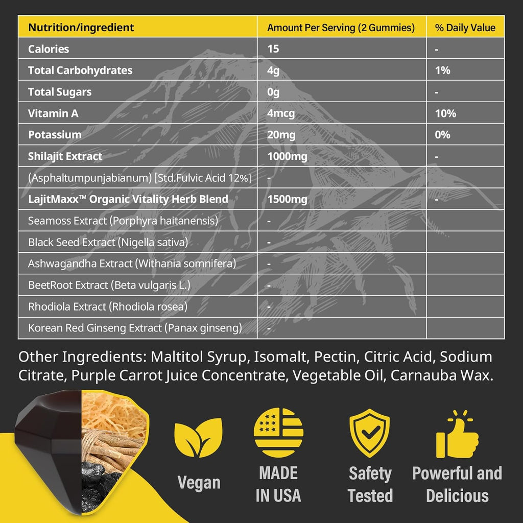 Shilajit Gummies for Men & Women | Shilajit for Men – Shilajit Pure Himalayan Organic |High Potency|85+ Trace Minerals & Fulvic Acid| Shilajit Supplement | 60 Gummies