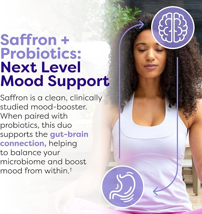Probulin Mood Probiotics for Women with Saffron, L Theanine, Probiotic, Prebiotic, Postbiotic - Mood Support Supplement & Gut Support - Vegan, Non GMO, 30 Capsules