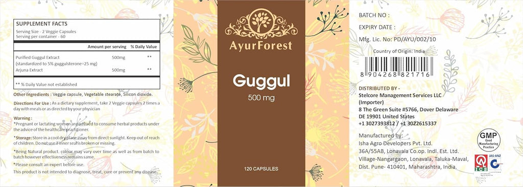 Guggul Vegie Capsule with Arjuna Extract 120 Count 1000 mg