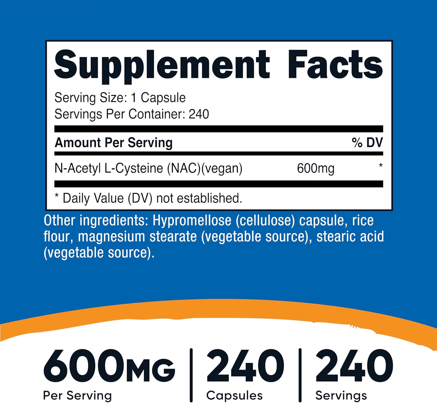 Nutricost N-Acetyl L-Cysteine (NAC) 600mg, 240 Vegetarian Capsules - Vegan, Non-GMO, Gluten Free