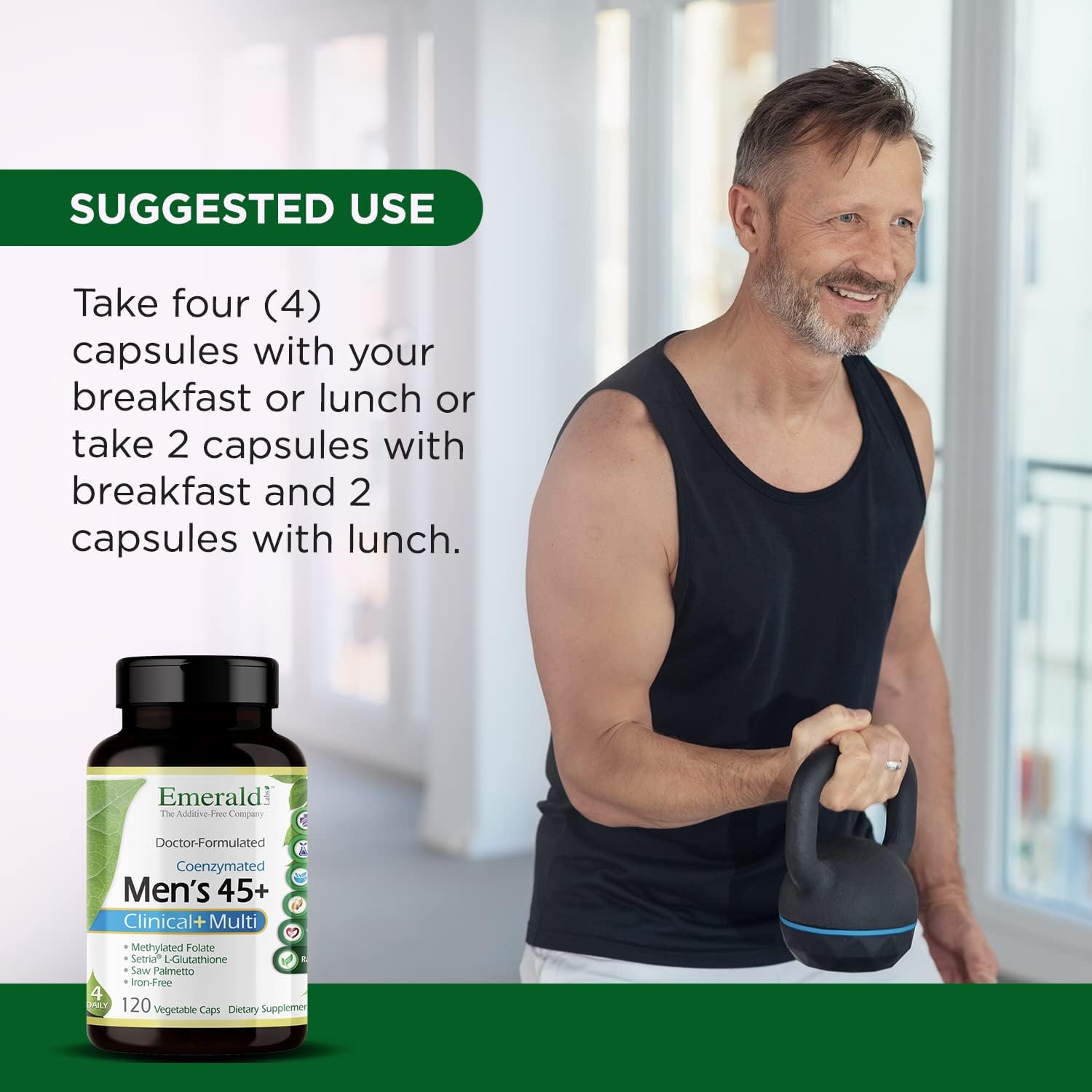EMERALD LABS Men's 45+ Clinical Multi - Multivitamin for Comprehensive Support, Bone & Heart Health* - Designed for Men 45+ - Gluten-Free & Vegetarian - 120 Vegetable Capsules (30-Day Supply)