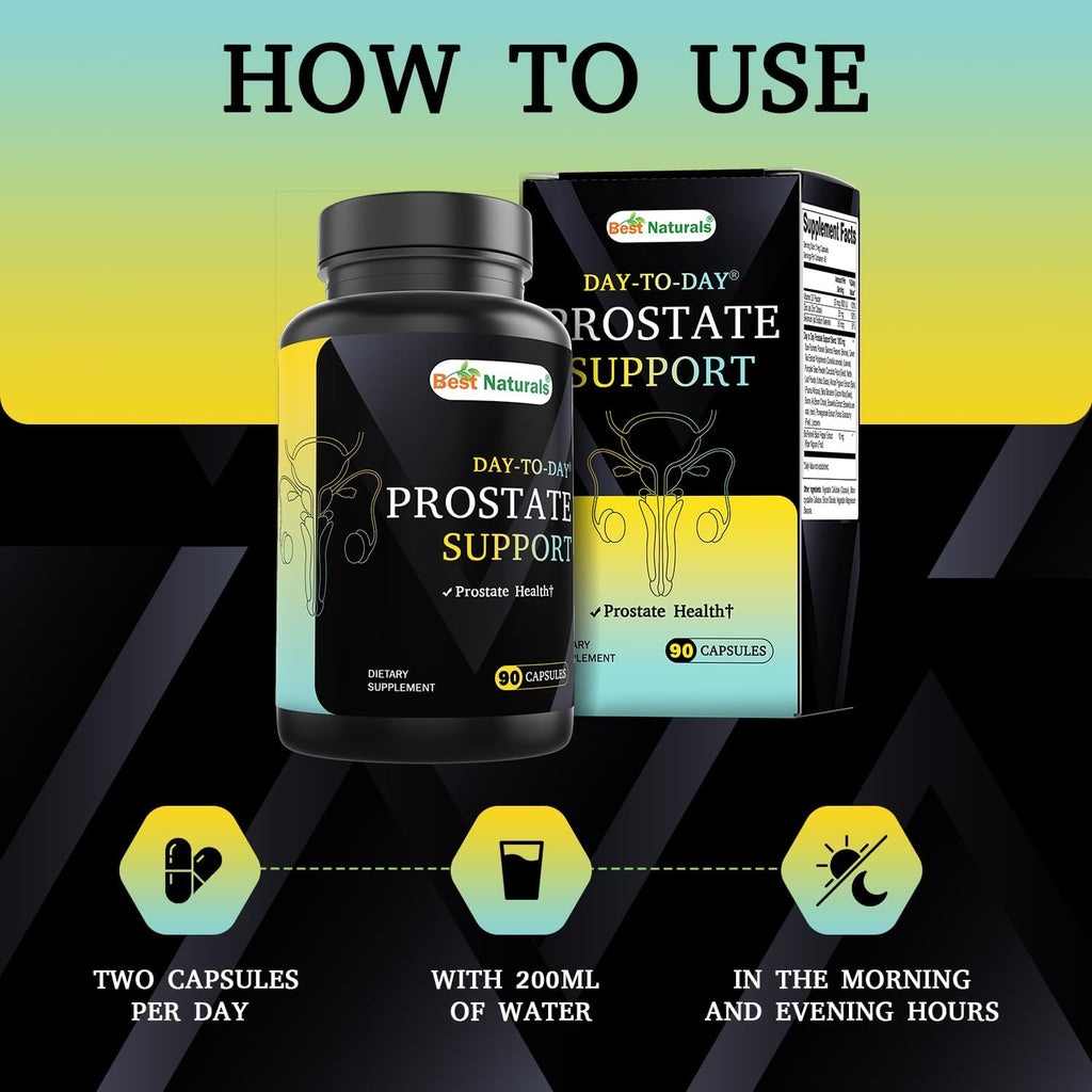Best Naturals Day-to-Day Prostate Support Supplements 90 Veg Capsules - Made with Saw Palmetto, Green Tea, Pumpkin, Nettle, African Pygeum, & Beta Sitosterol