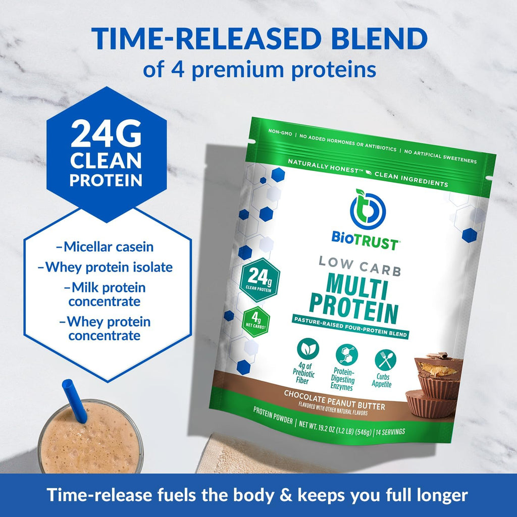 BioTrust Low Carb Protein Powder – Delicious Whey & Casein Blend from Grass-Fed Hormone Free Cows – Non GMO, Gluten Free (Chocolate Peanut Butter)