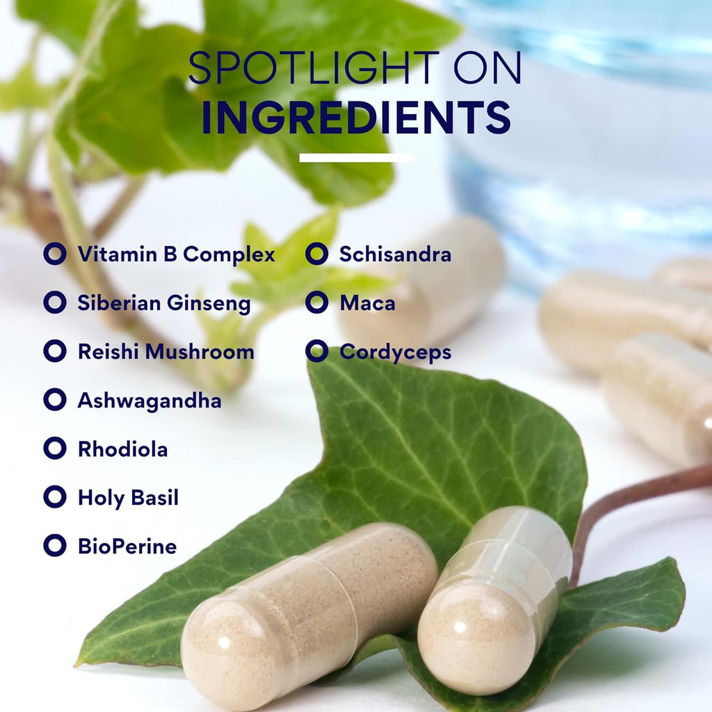 Research Verified Energy Booster - 180 Capsules - Caffeine Free - B Vitamins and Adaptogens - 3 Month Supply
