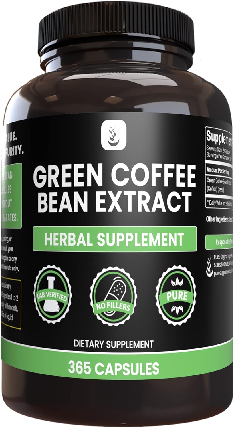 PURE ORIGINAL INGREDIENTS Green Coffee Bean Extract (365 Capsules) No Magnesium Or Rice Fillers, Always Pure, Lab Verified