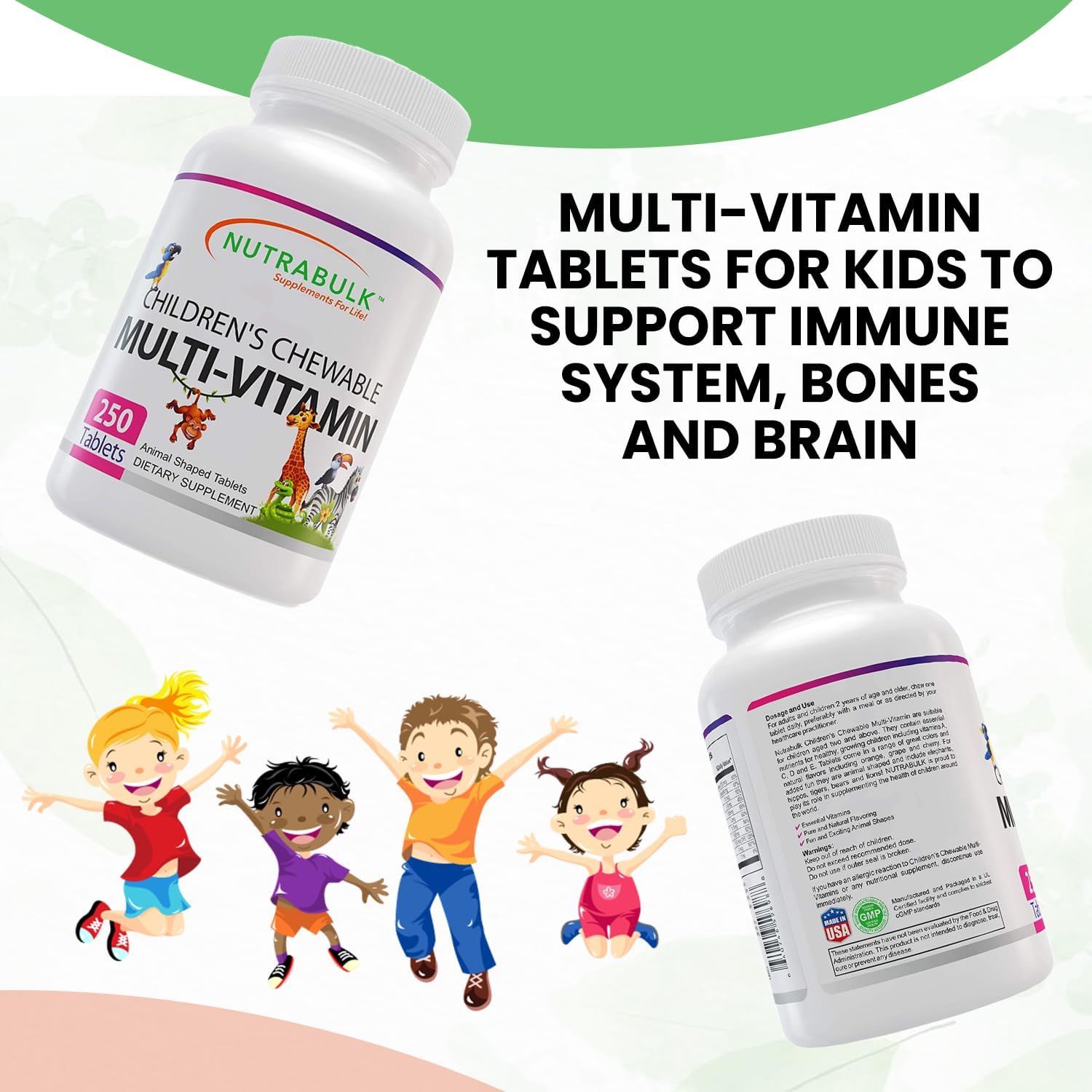 Children’s Chewable Multi-Vitamins - Promoting Kids' Overall Development - USA-Made, May Help to Support Immune, Bone, Brain & Overall Well Being- Vegan & Gluten Free - 250 Cherry Tablets