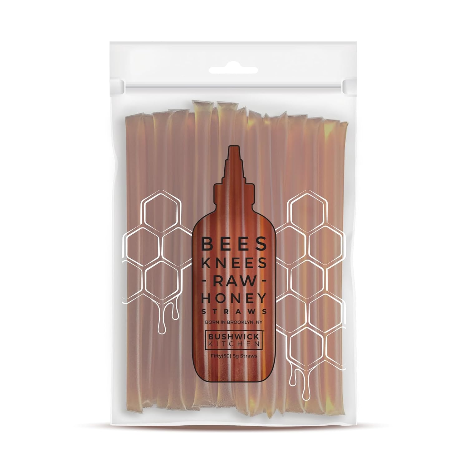 Bees Knees Clover Raw Honey Sticks, 50 Count of Raw Honey Sticks for Tea, Made in the USA, Sweet & Delicious, Pure & All Natural, Unfiltered & Gluten Free, 50 Straws