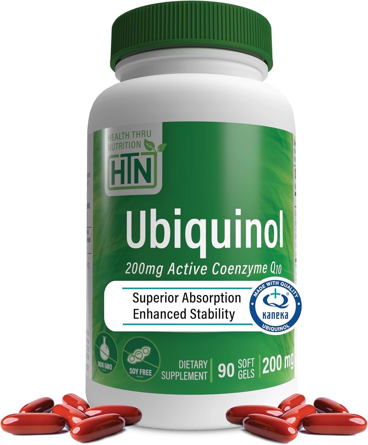 Health Thru Nutrition Ubiquinol 200mg 90 Softgels as Kaneka QH Reduced CoQ-10 | Stabilized - 3rd Party Tested | Enhanced Bioavailability | Cardiovascular & Mitochondria Function Support | Non-GMO