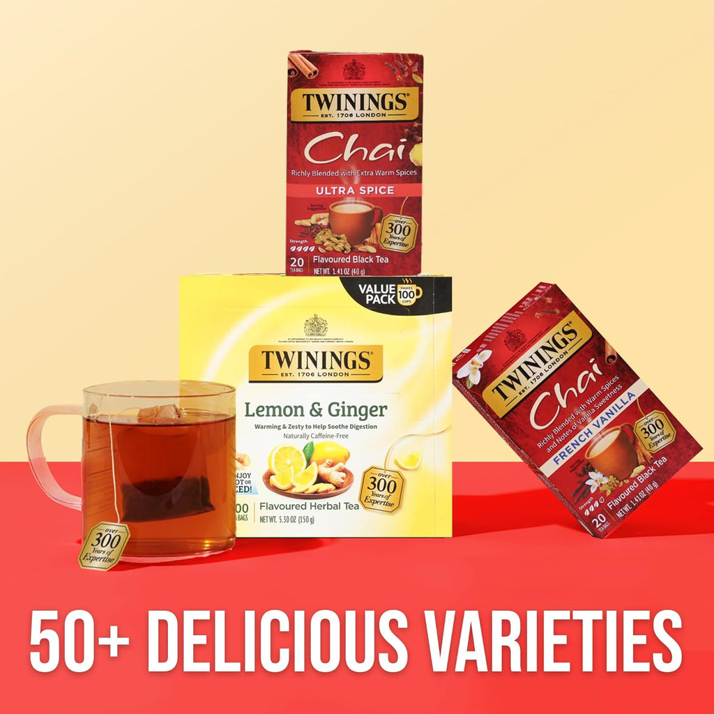 Twinings Ultra Spice Chai Individually Wrapped Bags, 20 Count (Pack of 6), Sweet, Savoury Spices, Caffeinated, Enjoy Hot or Iced, 120 Teabags