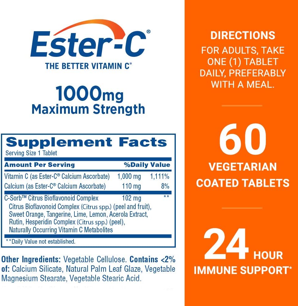 Ester-C® Vitamin C, 1,000 mg, 60 Coated Tablets