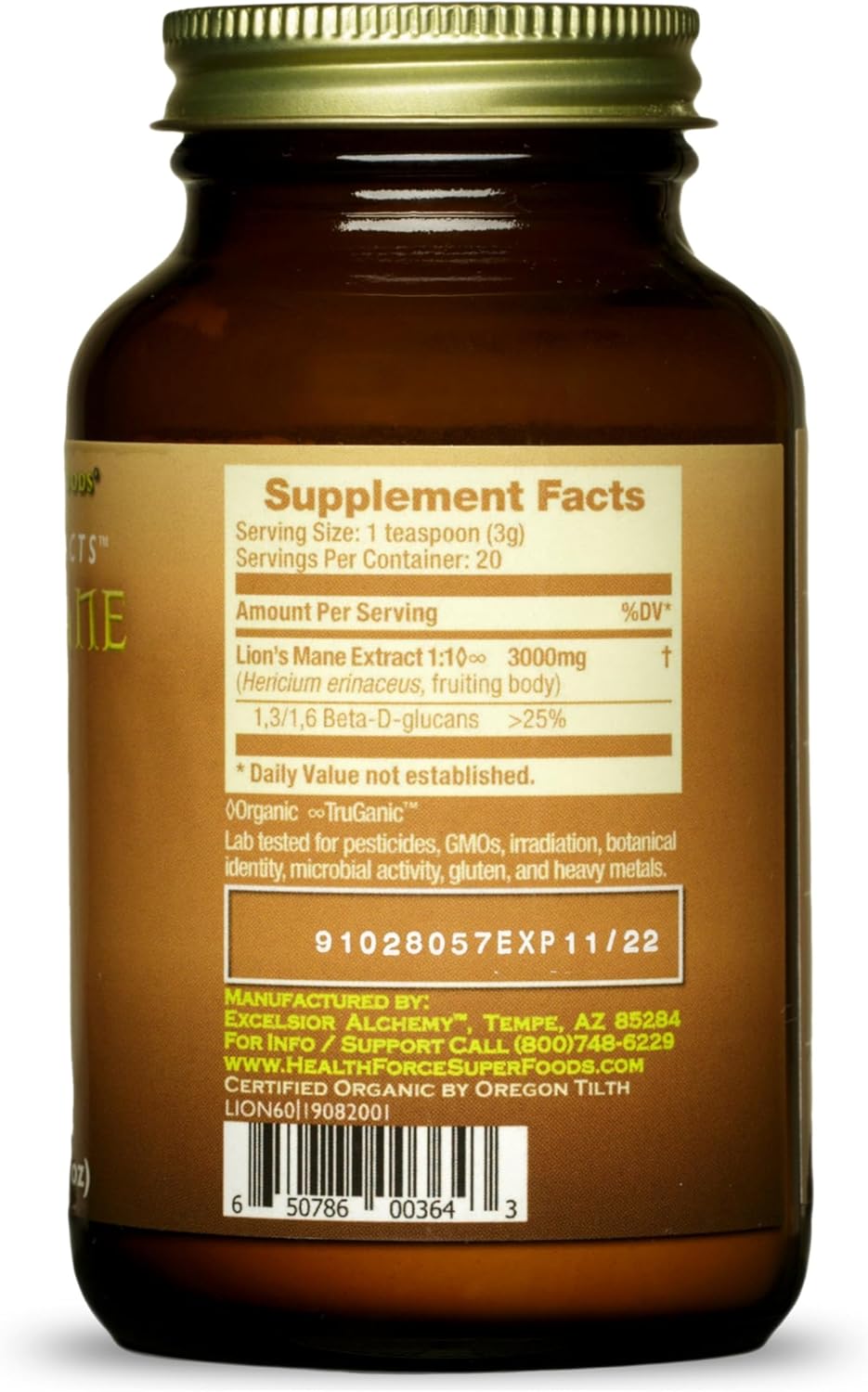 HealthForce SuperFoods Integrity Extracts Lion's Mane - Powder - 60 Grams