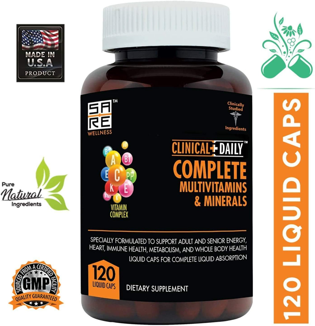 Clinical Daily Complete Whole Food Multivitamin Supplement for Women & Men - Complete Liquid Vitamin Absorption! 42 Superfood Fruits Vegetables - Young Adult to Senior - 120 Liquid Capsules