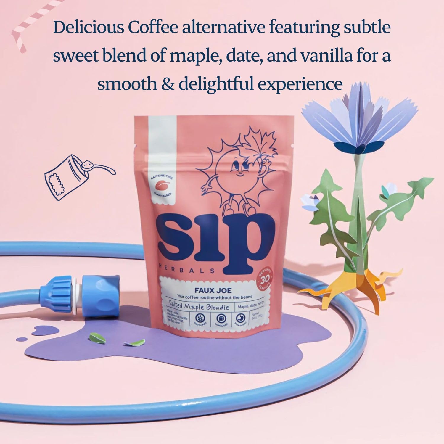 Sip Herbals Salted Maple Blondie Roast Coffee Alternative Loose Leaf - Caffeine-Free Blend with Dandelion Root & Chicory - Smooth Salted Maple Flavor, Vegan & Herbal Drink, As Seen on Shark Tank - 30 Servings