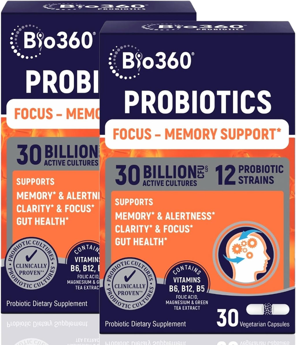 Cognitive Support Probiotic for Brain Health, Digestive, Immune Health & Mental Energy, 30 Billion, 10 Probiotics, 25X Green Tea Extract, Magnesium & Vitamin B5, B6 & B12, 30CT