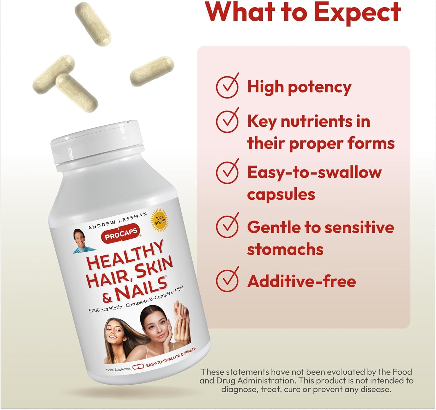 ANDREW LESSMAN Healthy Hair, Skin and Nails 360 Capsules - 5000 mcg High Bioactivity Biotin, B-Complex. Promotes Beautiful Skin, Strong Nails. No Additives Hair Growth Vitamins Biotin Supplement