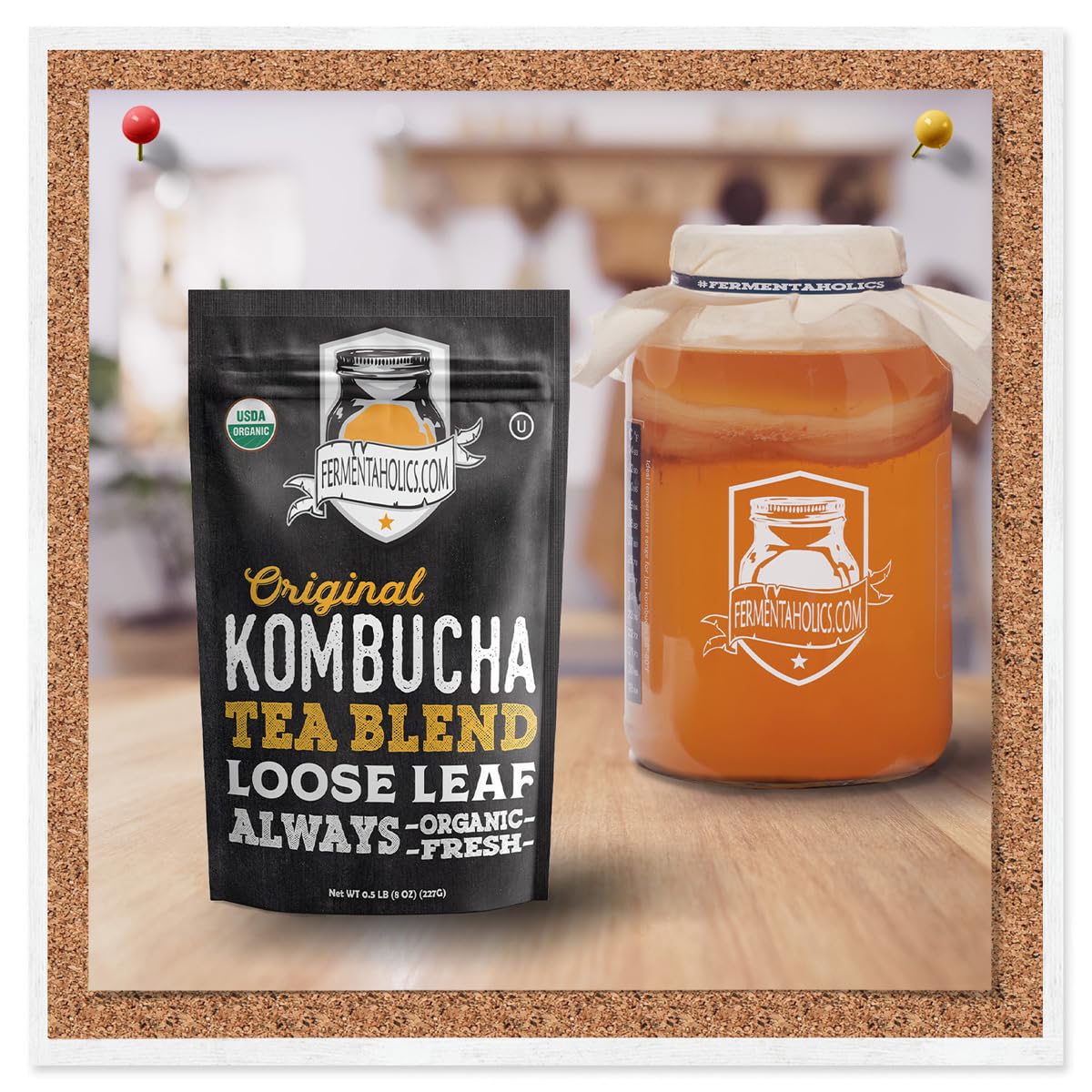 Fermentaholics USDA Certified Organic Kombucha Tea Blend 8 oz | Makes 22 Gallons | Kosher Certified | Organic Black and Green Tea Blend | Loose Leaf