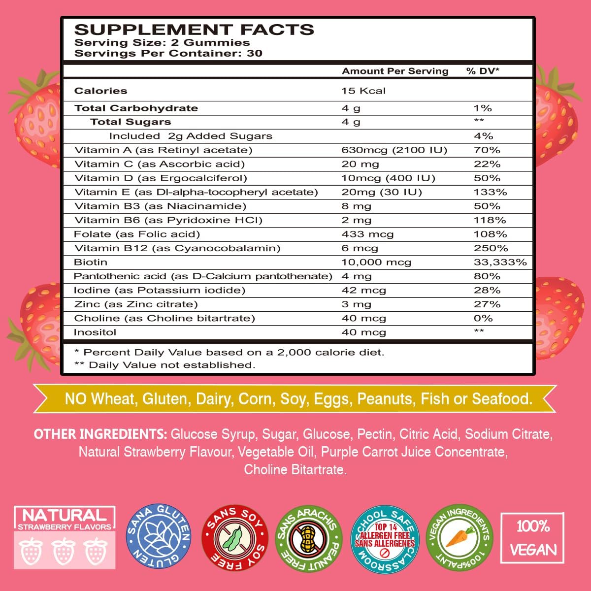 Biotin Gummies 10000mcg Supplements - with Vitamin C, A, D, B-Complex, Folate, Zinc for Women & Girls- Vegan Biotin Hair Growth Gummy for Healthy Hair and Nails, Non-GMO, Strawberry, 120 Bear