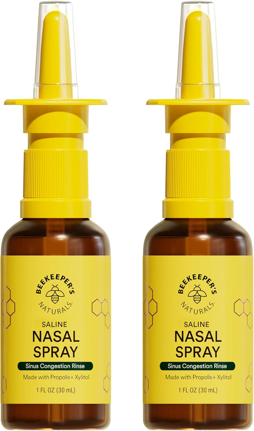 Beekeeper's Naturals Nasal Spray for Adults with Propolis, Xylitol & Saline, Clears Nasal Congestion, Moisturizes Sinus Canal, & Decongest Sinus Cavities, 1 fl oz(Pack of 2)