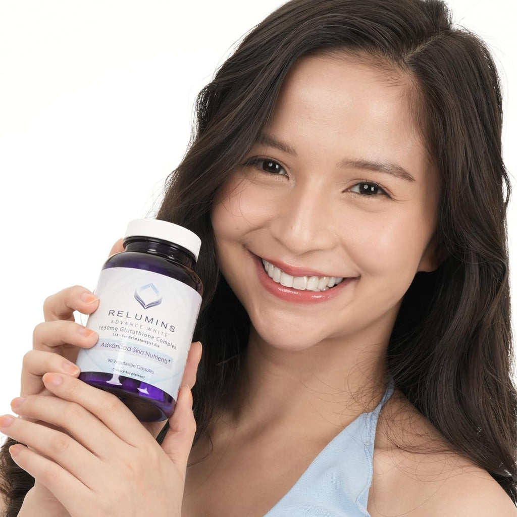 Relumins 1650mg L-Glutathione Complex with Hyaluronic Acid, Alpha Lipoic Acid, Rose HIPS, Vitamin E & Riboflavin – Antioxidant Support, Skin Hydration & Wellness – 90 Veggie Capsules x 2 Bottles
