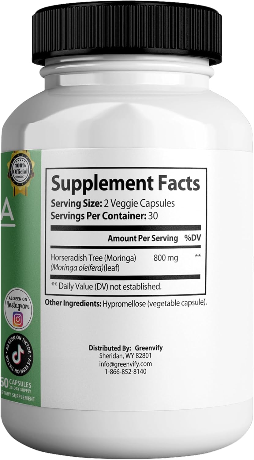 Modern Remedies Pure Moringa Max Leaf Powder Supplement, 800mg, 60 Capsules, Extra Strength for Mood, Sleep and Joint Support, Gluten Free (3)