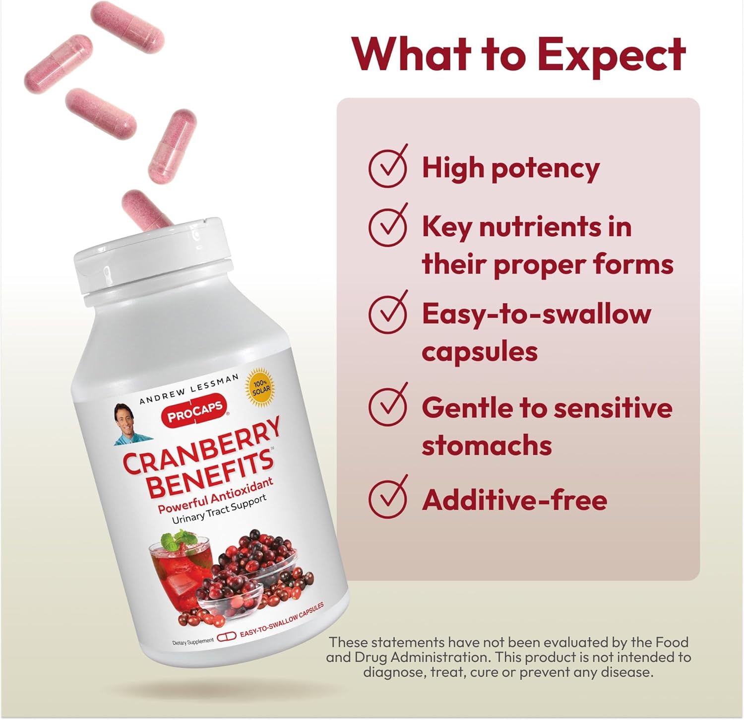 ANDREW LESSMAN Cranberry Benefits - 180 Capsules - Supports Bladder, Kidney and Urinary Tract Health. High Potency Standardized Extracts of Cranberry Fruit, Small Easy to Swallow Capsules
