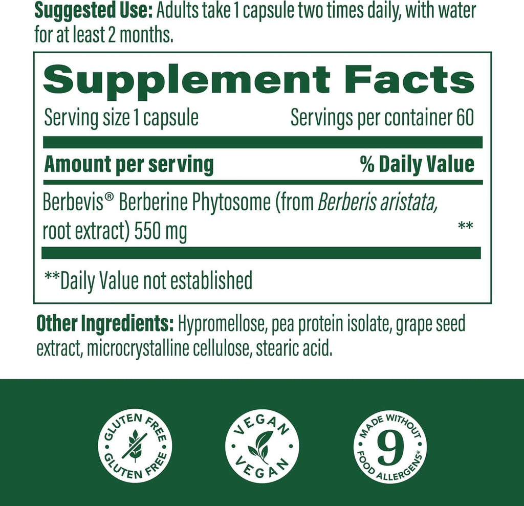 MegaFood Berberine Phytosome - Berberine Supplement 550 mg Per Serving, 1100 mg Daily - 9X Absorption - Supports A Healthy Metabolism & Cholesterol Levels - Vegan - 60 Capsules, 30 Day Supply