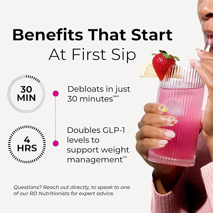 HUM Flatter Me Fiber Supplement for Women & Men, Prebiotics & Digestive Enzymes to Support Weight & Bloating, Digestive & Gut Health, Fiber Powder Drink Mix, Strawberry Lemon - 10 Servings