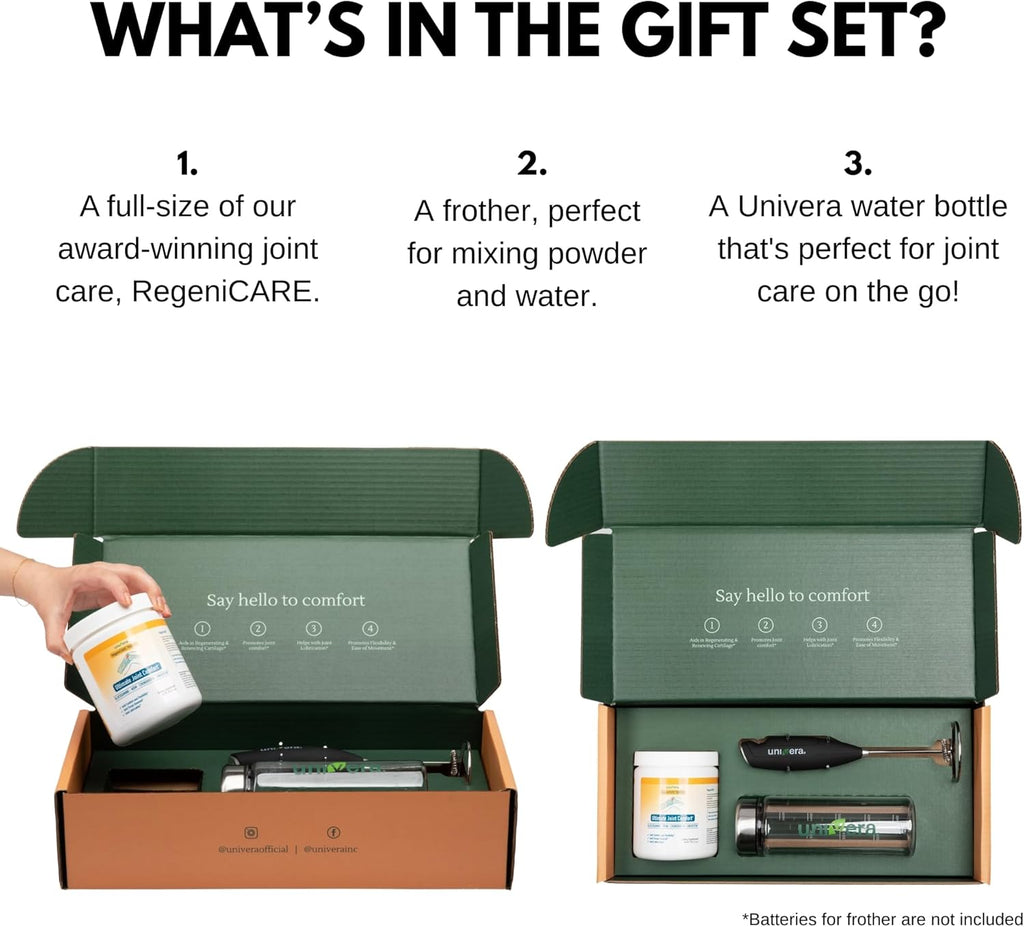 Univera RegeniCARE Gift Set with Bottle and Frother – Joint Support with Glucosamine, Univestin, MSM, Chondroitin – 30 Servings, Mango Flavor