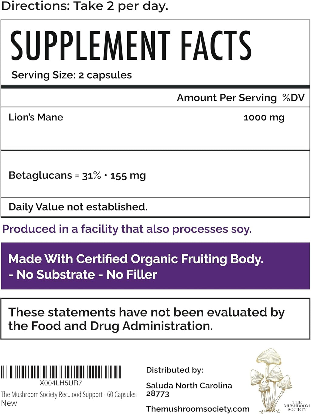 Brain Gain Lion’s Mane Supplement - 1000 mg Organic Dual Extraction with 30% Beta-Glucans for Memory, Focus & Brain Health - 60 Vegan Capsules