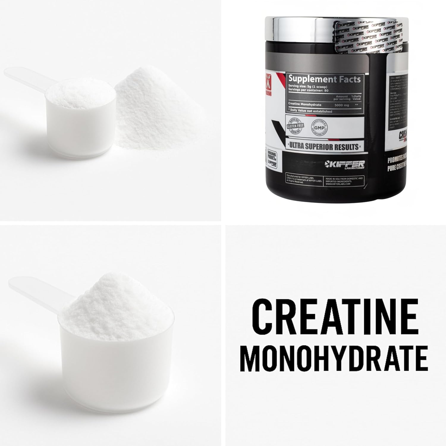 Kiffer Labs CreaX Creatine Monohydrate Powder, 400 g (80 Serving), Pure Creatine for Muscle Growth & Strength, Pre‑Workout | Unflavored, NSF‑Quality, Micronized Monohydrate