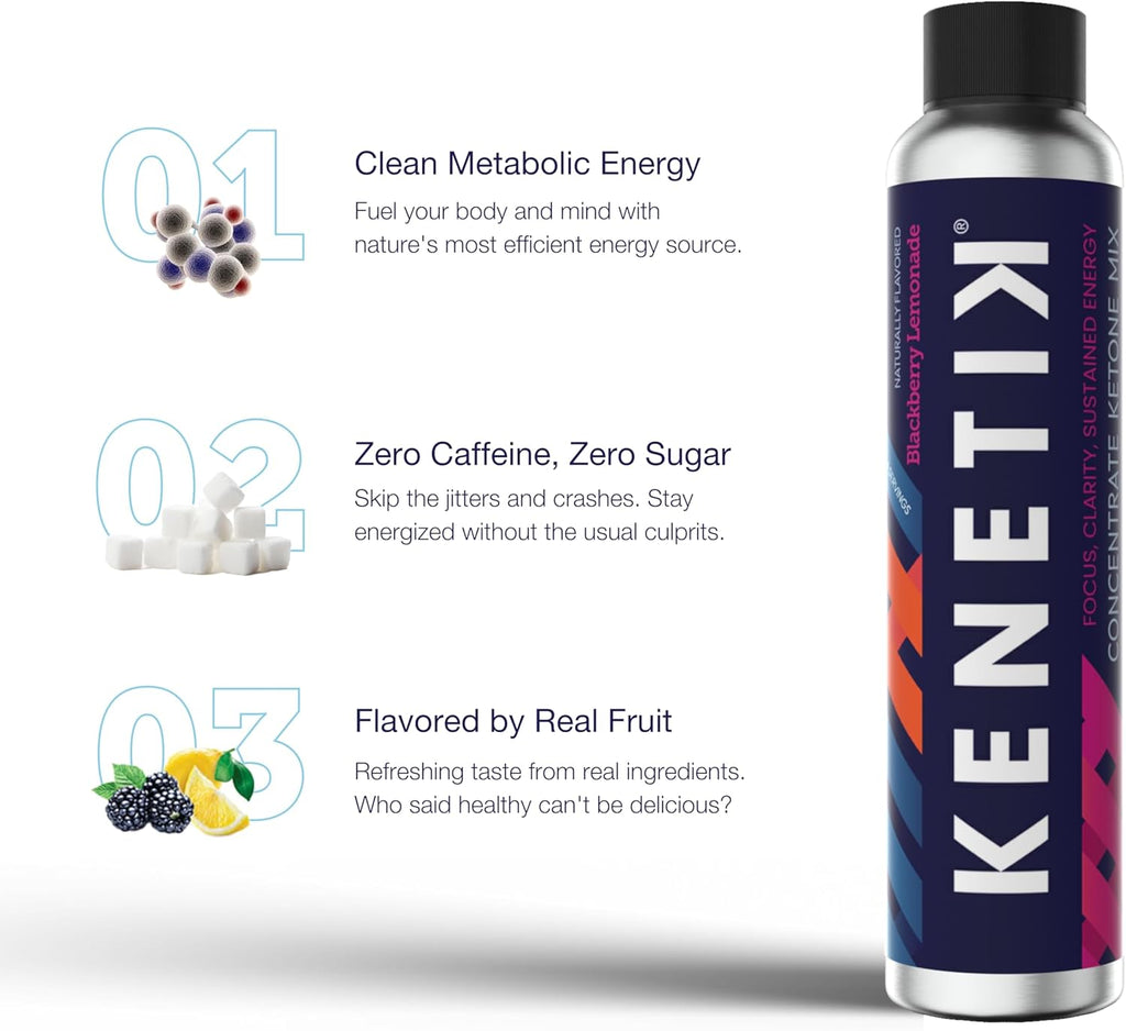 KENETIK Ketone Drink Mix, Exogenous Ketones Blend, Keto, Caffeine & Sugar Free, Vegan Supplement For Clean Energy & Mental Focus, Coffee Alternative with D-BHB - Variety, 3PK (12 Servings)