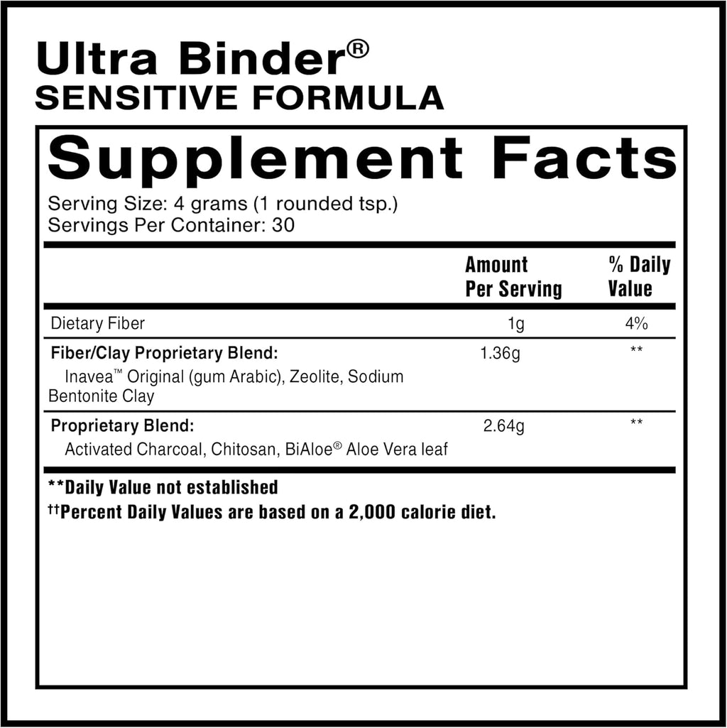 Quicksilver Scientific Ultra Binder Sensitive Formula - Gut Health Supplement with Activated Charcoal, Bentonite Clay - Cleansing Support Powder (120g)