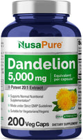 NusaPure Dandelion Root 20:1 Extract, 250 mg Equivalent to 5000mg 200 Veggie Capsules (Non-GMO)