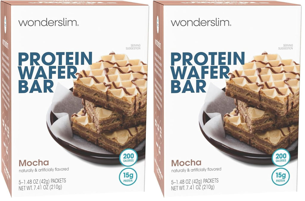 WonderSlim Protein Wafer Snack Bar, Mocha, 200 Calories, 15g Protein, 0mg Cholesterol (5ct) (Pack of 2)
