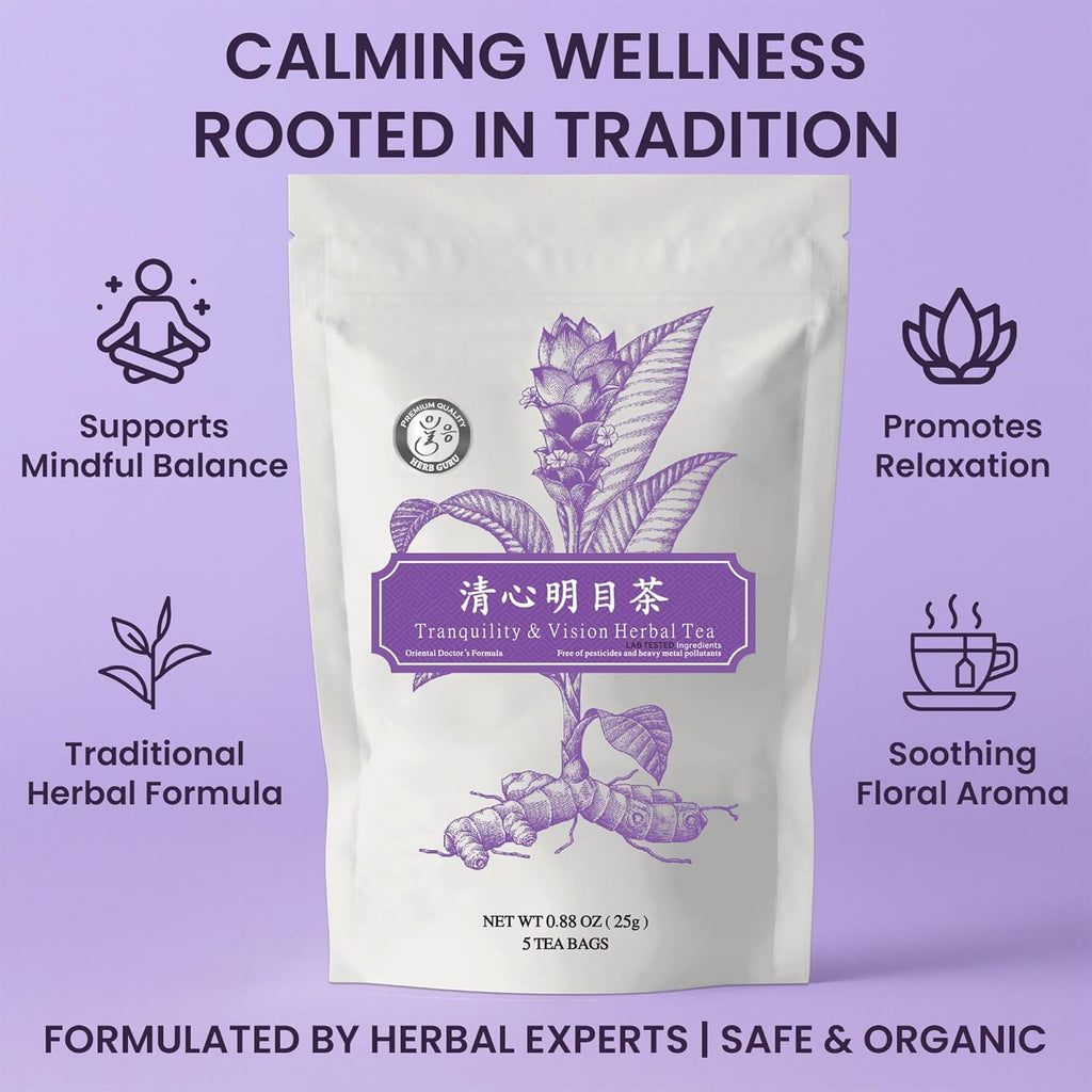 Tranquility & Vision Herbal Tea Blend with Dried Jujube Fruit, Goji Berry, Chrysanthemum Flower & Nelumbo Nucifera Seed | Relaxing Tea Bags | Premium Herbal Teabags & Gentle Sleepytime Teabags