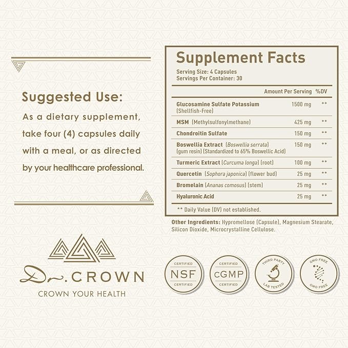 Joints Health Suppplement, Glucosamine Chondroitin MSM - Joint Support Supplement for Women and Men with Turmeric, MSM &Boswellia, for Cartilage, Joint Health and Flexibility - 120 Capsules