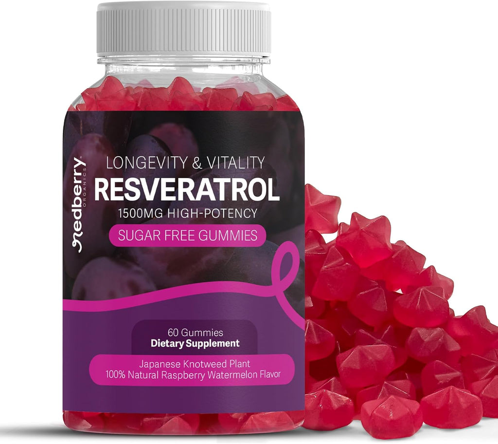 Resveratrol Supplement 1500mg Gummies | 98% Pure Japanese Knotweed | Resveratrol Organic Ingredients, Sugar-Free, Gluten Free | Daily Longevity & Healthy Aging Supplement