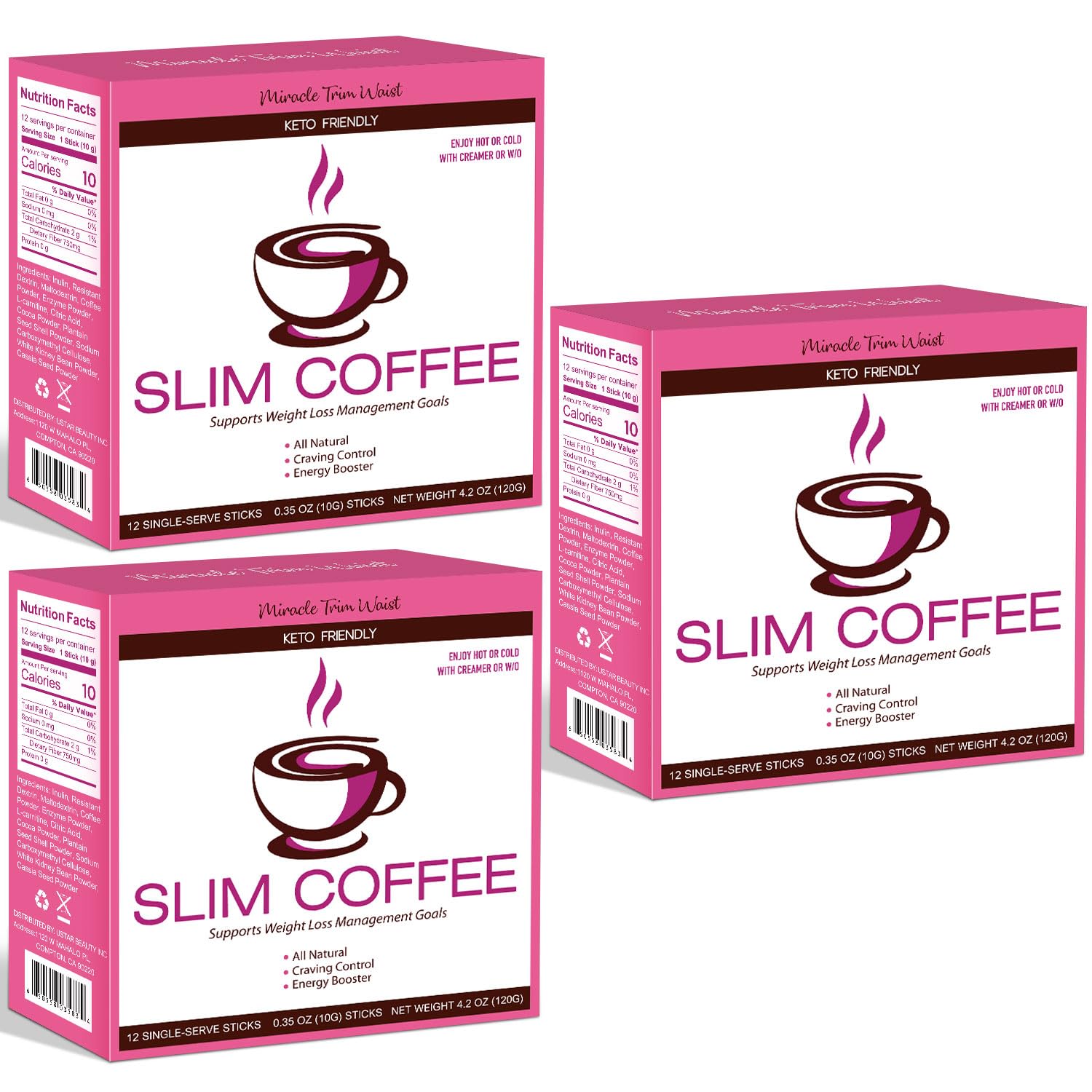 Skinny Coffee Green Coffee Bean Extract Powder | USTAR Slim Coffee with 12 Natural Health Blends Gluten-Free Instant Coffee for Energy & Metabolism, 360g (36 Sticks)