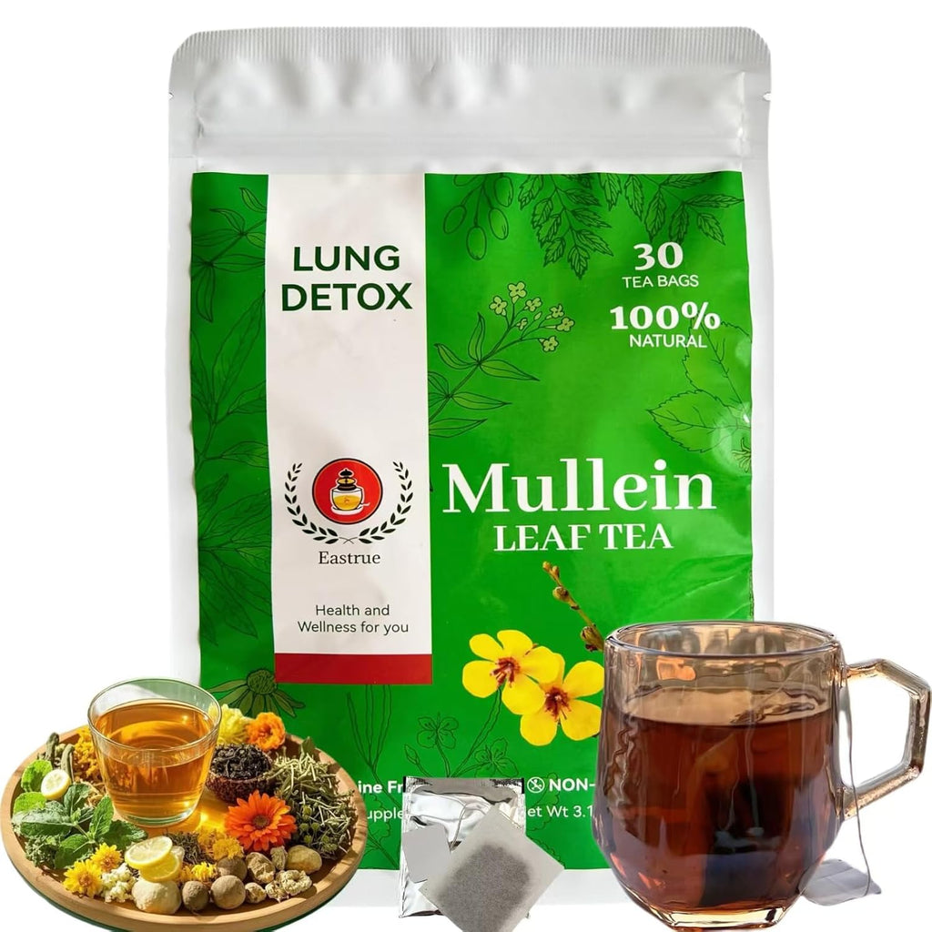 Orangic Mullein Detox Tea for Lungs,Smoker,Respiratory Support-Pure Mullein Leaf Herbal Tea for Lung Cleanse,18 Premium Herbs Blend,Breath Easy Tea,Caffeine Free,100% Natural,30 Tea Bags