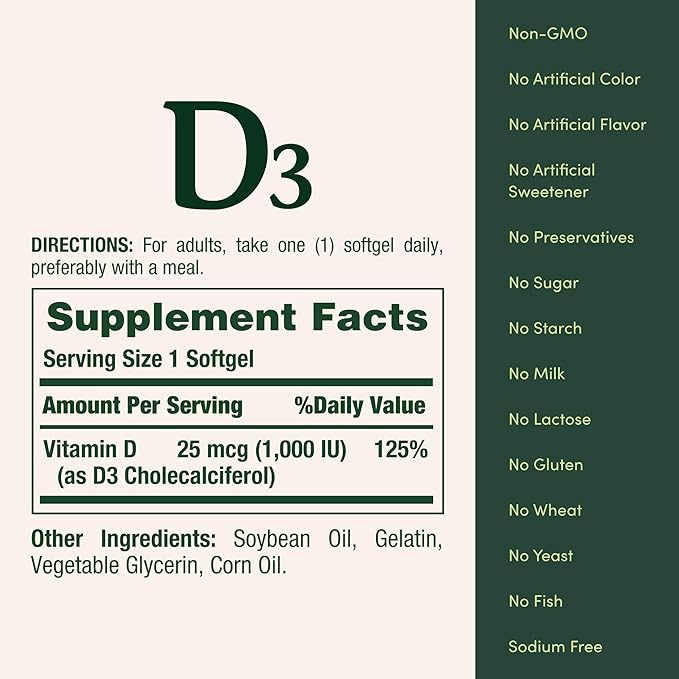 Nature's Bounty Vitamin D3 1000 IU, Immune Support, Helps Maintain Healthy Bones, 250 Rapid Release Softgels (Pack of 3)