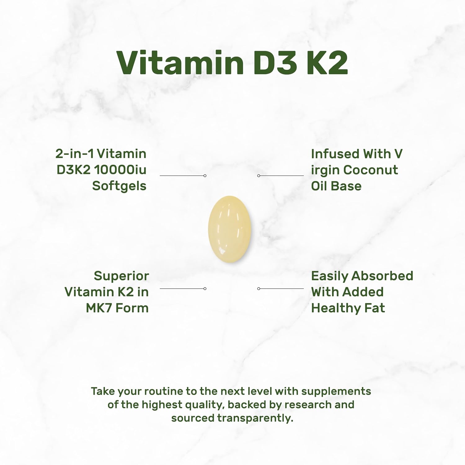 DEAL SUPPLEMENT Vitamin D3 10,000 IU + K2 MK7 200mcg Softgels, 250 Count | 2-in-1 Complex with Virgin Coconut Oil | Supports Heart, Bone, Teeth & Immune Health | Easy to Swallow