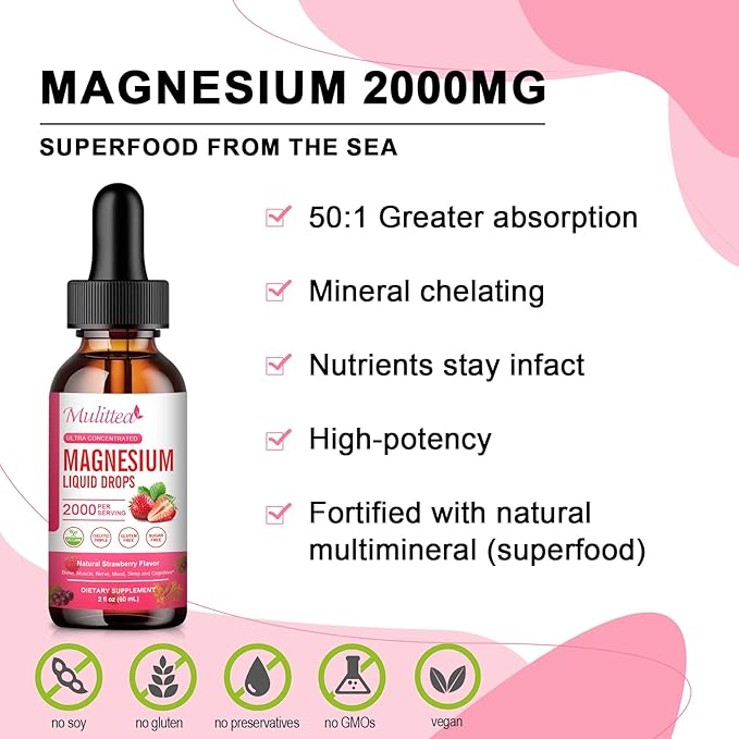 Magnesium Glycinate Liquid, High Potency Magnesium Glycinate, Citrate, Sugar Free Vegan Non-GMO Complex Supplement Promotes Nerv,Relaxation,Muscle,Sleep Support*