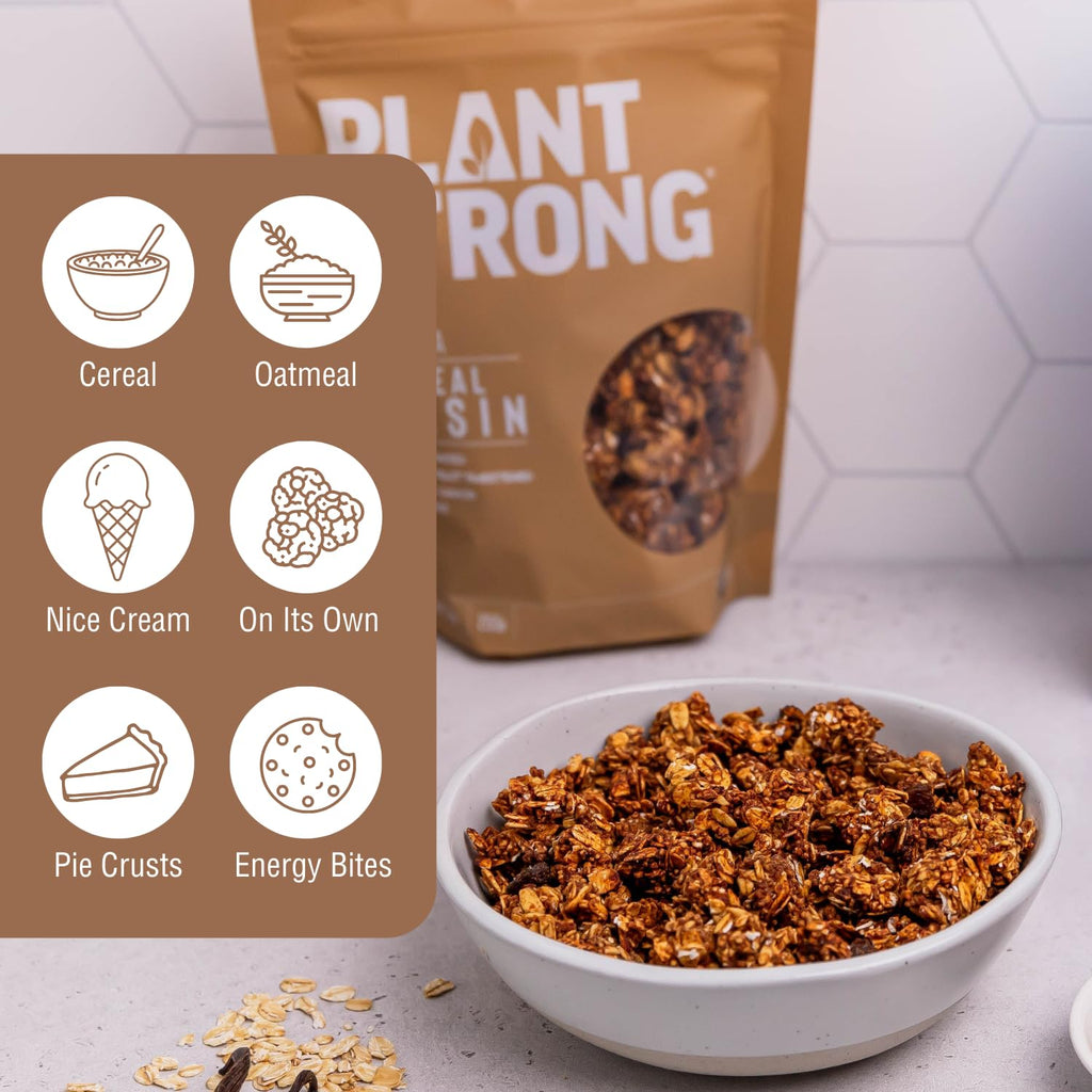 PLANTSTRONG Classic Oatmeal Raisin Cookie Granola Snack Mix - Whole Grain, Naturally Sweetened With Fruit, Plant Based, Oil Free - Pack of 4 x 9oz Bags
