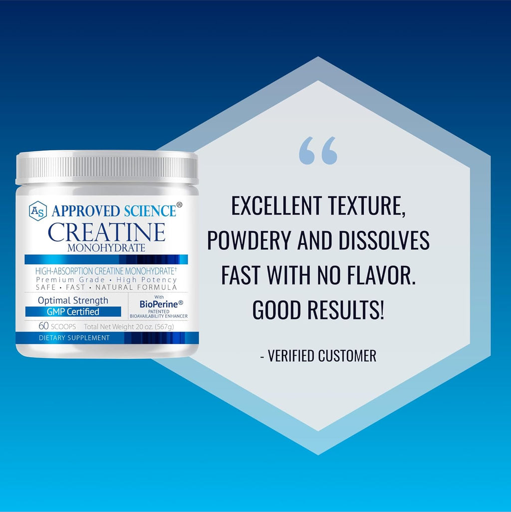 Approved Science Creatine Monohydrate Powder with BioPerine - Workout Support - 120 Servings - 5g Per Serving - Unflavored - Pack of 2 - Non-GMO, Vegan