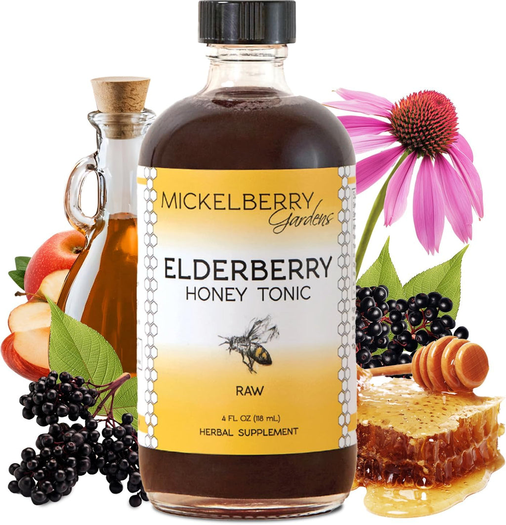 Mickelberry Gardens Elderberry Honey Tonic, Sambucus Syrup, Black Elderberry - Immune Support for Adults and Kids (4 Ounces)