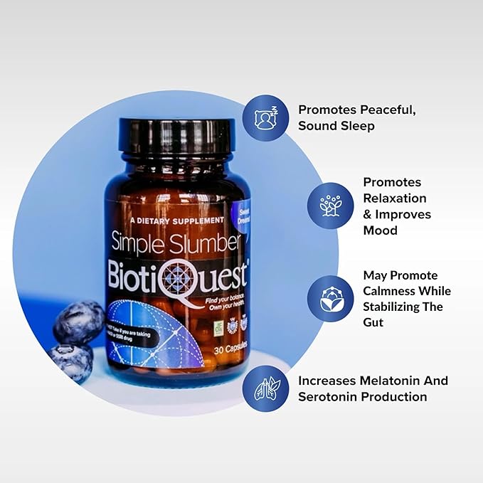 BiotiQuest Simple Slumber Probiotics to Help Improve Sleep Quality and Gut Health, 18 Billion CFU, Non-GMO, and Gluten Free, 30 Capsules
